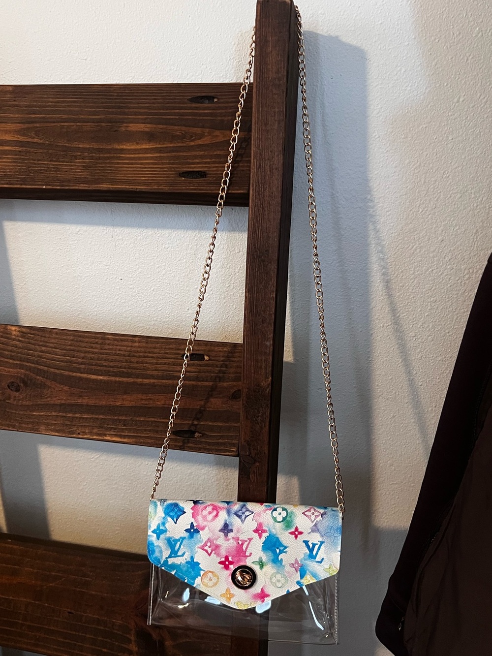 Clear Crossbody Bag with Colorful Watercolor Print - Great Stadium Bag! - Picture 4 of 4